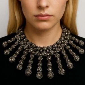 NWT Multi-Layer Marcassite Braid Bead Stack Silver Statement Necklace